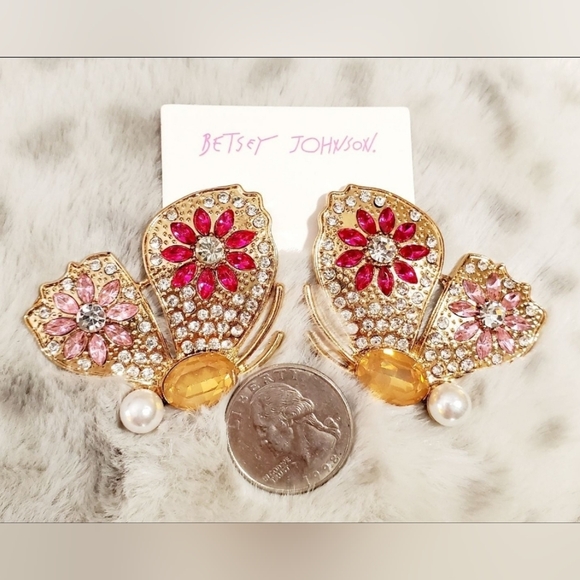 Large Retro Gold Plated Muticolor Crystal flower butterfly earrings - Picture 9 of 16